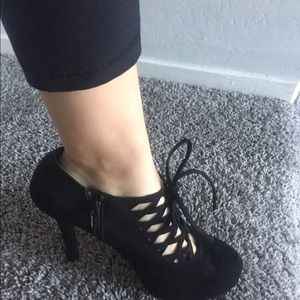 Black suede high heels